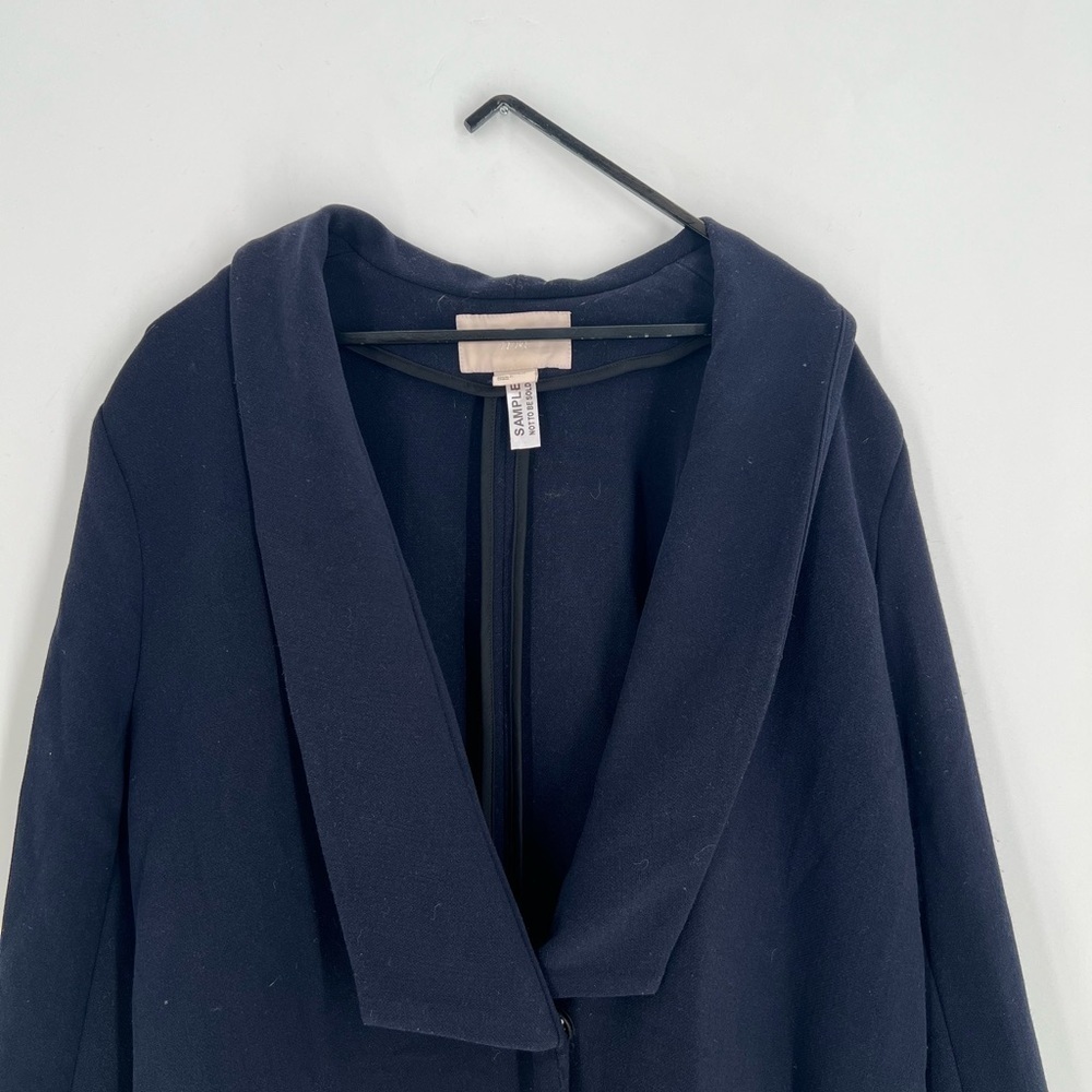 H&M Long Sample Piece Structured Single Breasted Long Lapel Back Slit Navy Coat